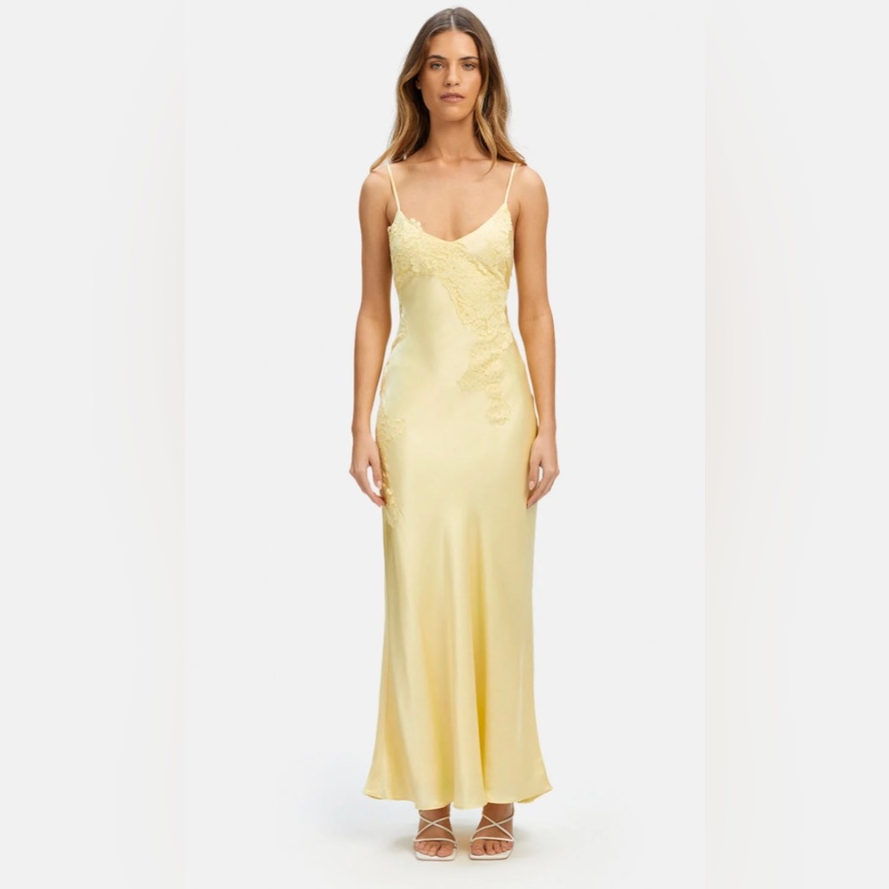 Bardot Lace Detail Midi Dress in Canary Yellow